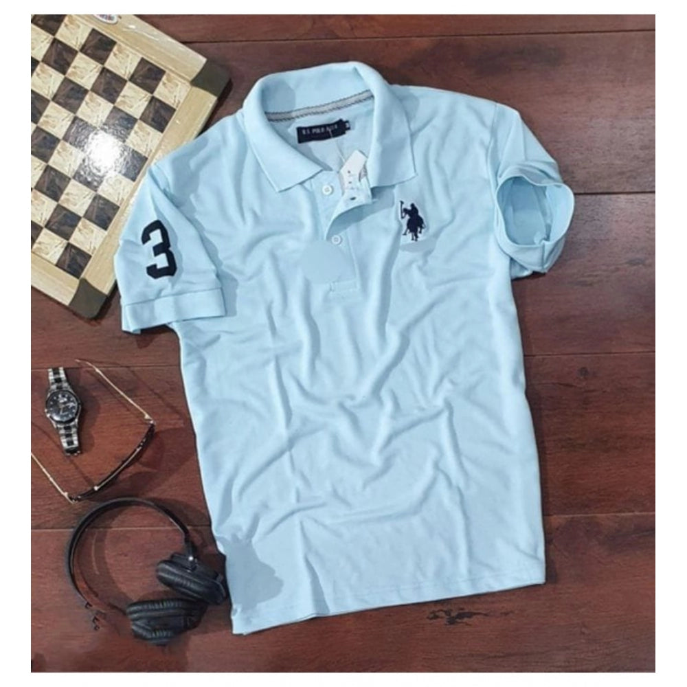 Solid Cotton Polo Neck Half Sleeve T-Shirt for Men - Sky Blue - POPNOVA - photo 2