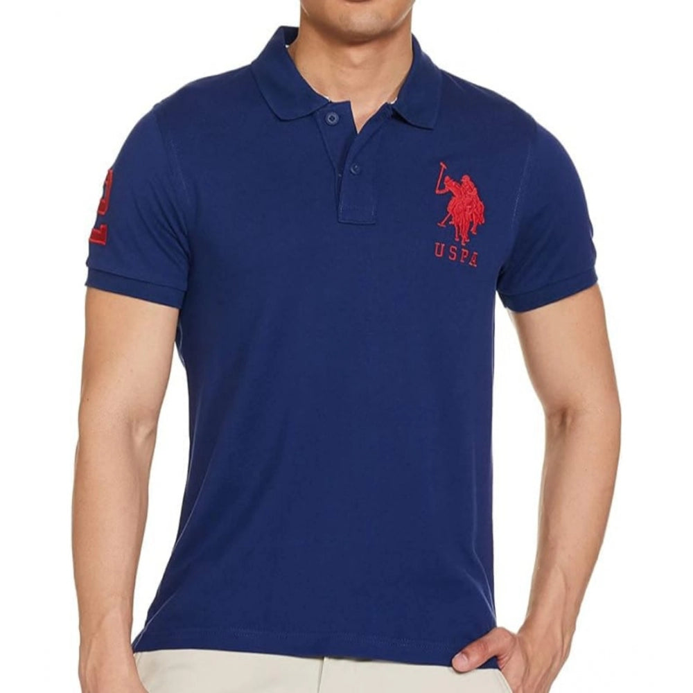 Solid Cotton Polo Neck Half Sleeve T-Shirt for Men - Dark Blue - POPNOVA - photo 1