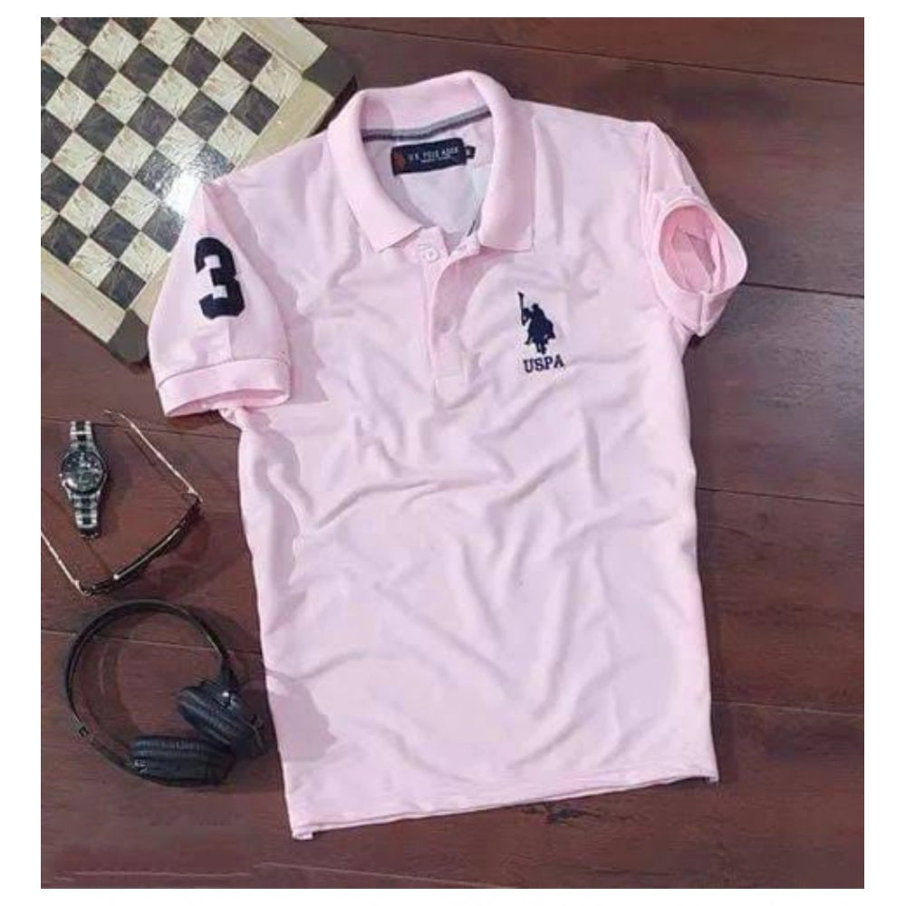 Solid Cotton Polo Neck Half Sleeve T-Shirt for Men - Pink - POPNOVA - photo 2