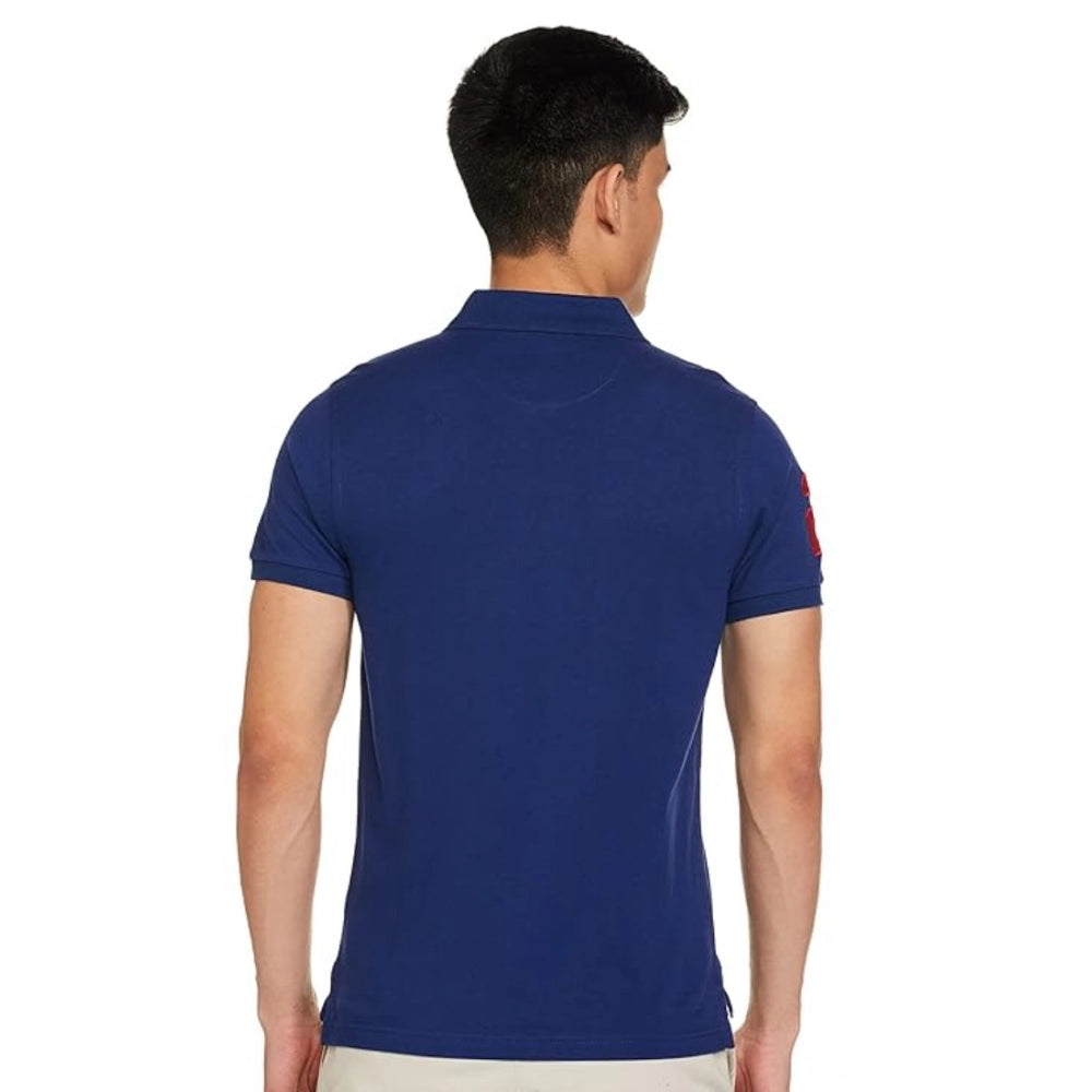 Solid Cotton Polo Neck Half Sleeve T-Shirt for Men - Dark Blue - POPNOVA - photo 2