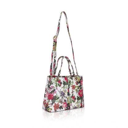 Women's Faux Leather Printed Handheld Bag (White Pink) - POPNOVA