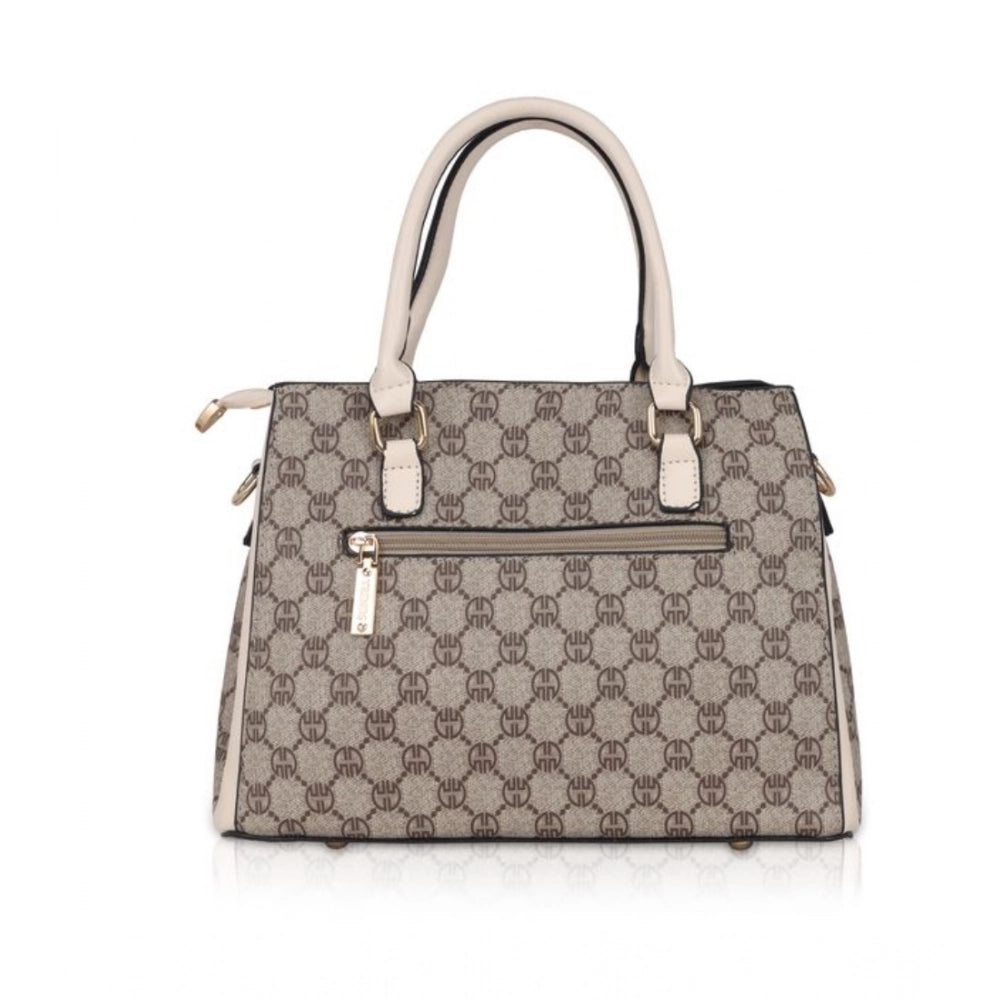 Women's Faux Leather Printed Handbag (Beige) - POPNOVA