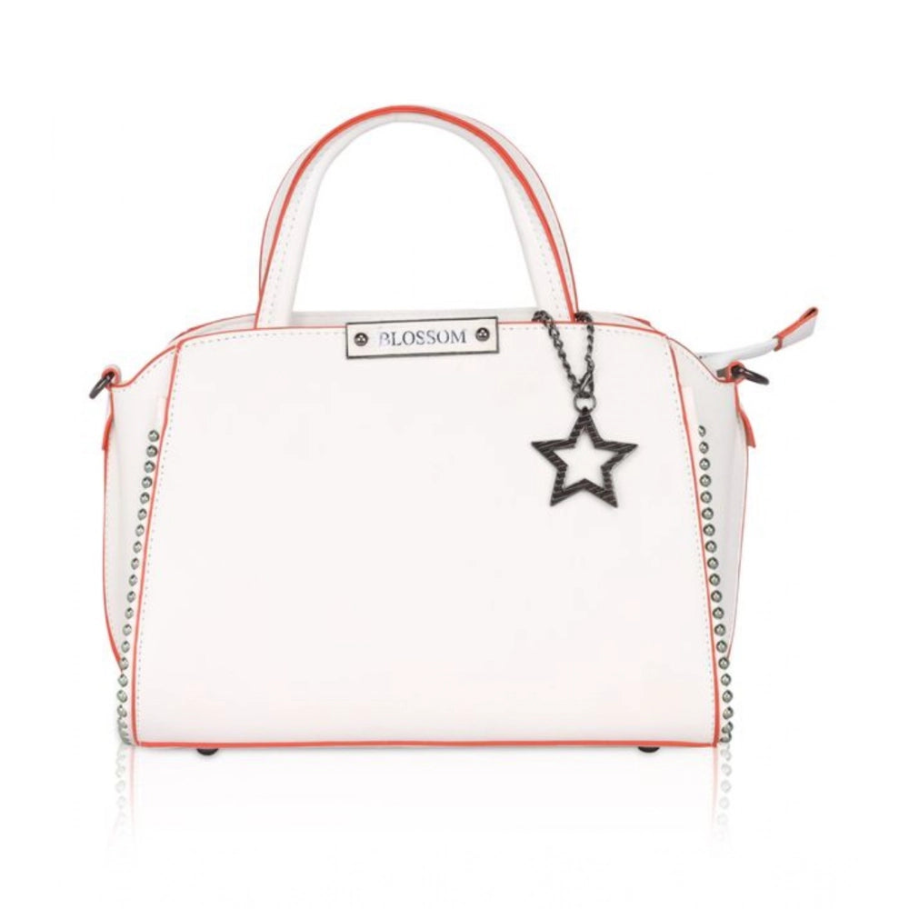 Women's Faux Leather Metal Beads Handbag (White) - POPNOVA