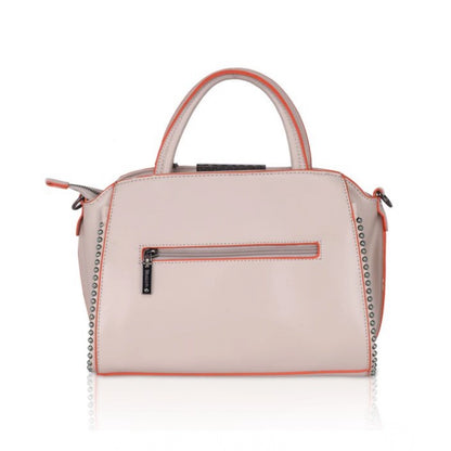 Women's Faux Leather Metal Beads Handbag (Khaki) - POPNOVA