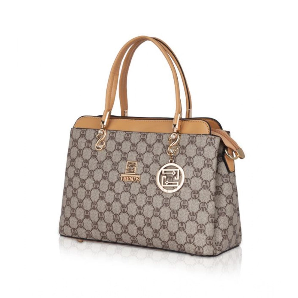 Women's Faux Leather Printed Handbag (Camel) - POPNOVA