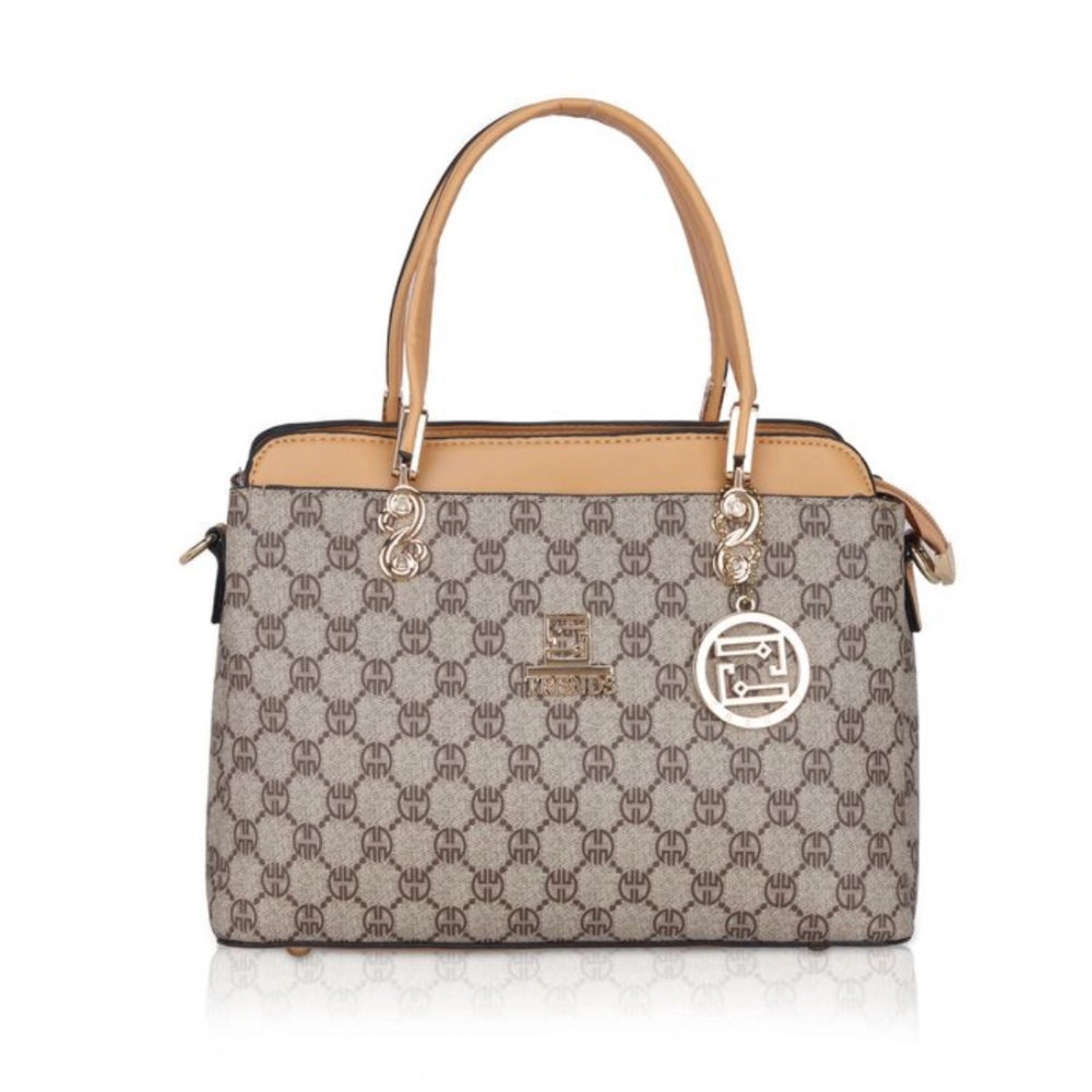 Women's Faux Leather Printed Handbag (Camel) - POPNOVA