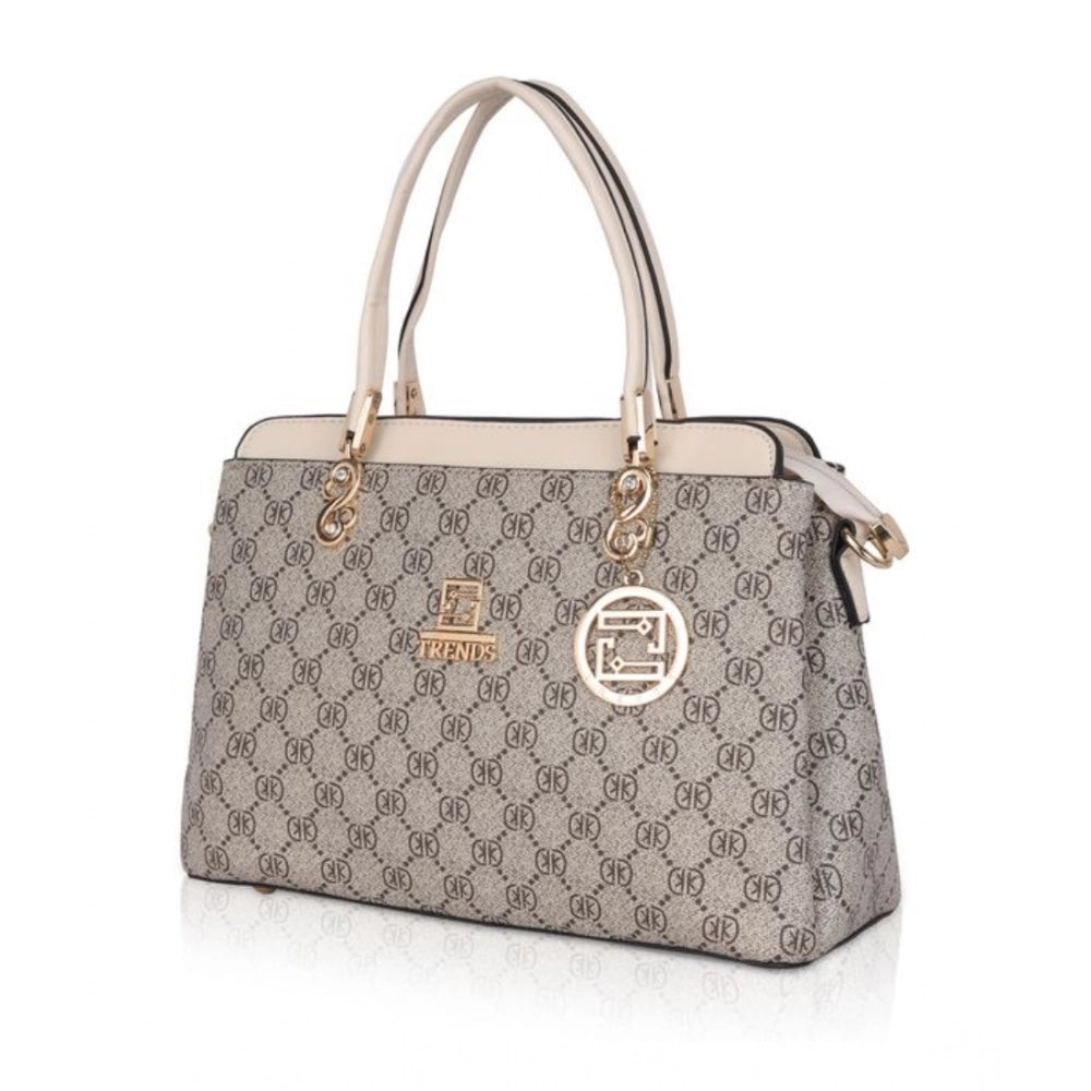 Women's Faux Leather Printed Handbag (Beige) - POPNOVA