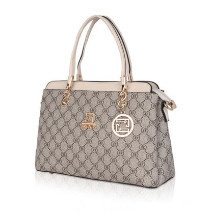 Women's Faux Leather Printed Handbag (Beige) - POPNOVA
