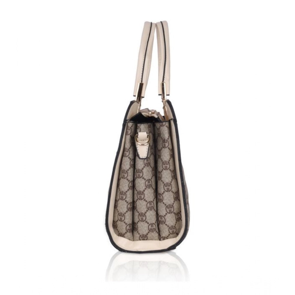 Women's Faux Leather Printed Handbag (Beige) - POPNOVA