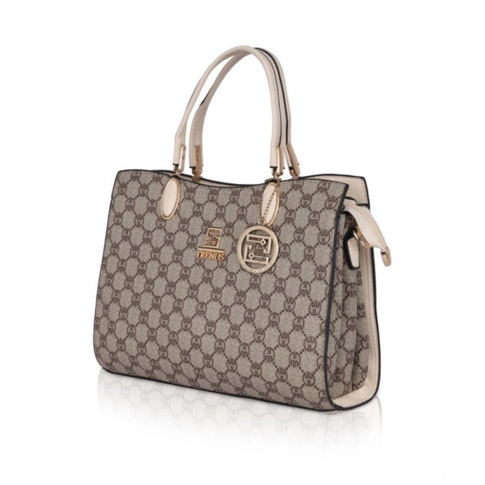 Women's Faux Leather Printed Handbag (Beige) - POPNOVA