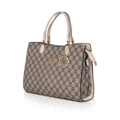 Women's Faux Leather Printed Handbag (Beige) - POPNOVA