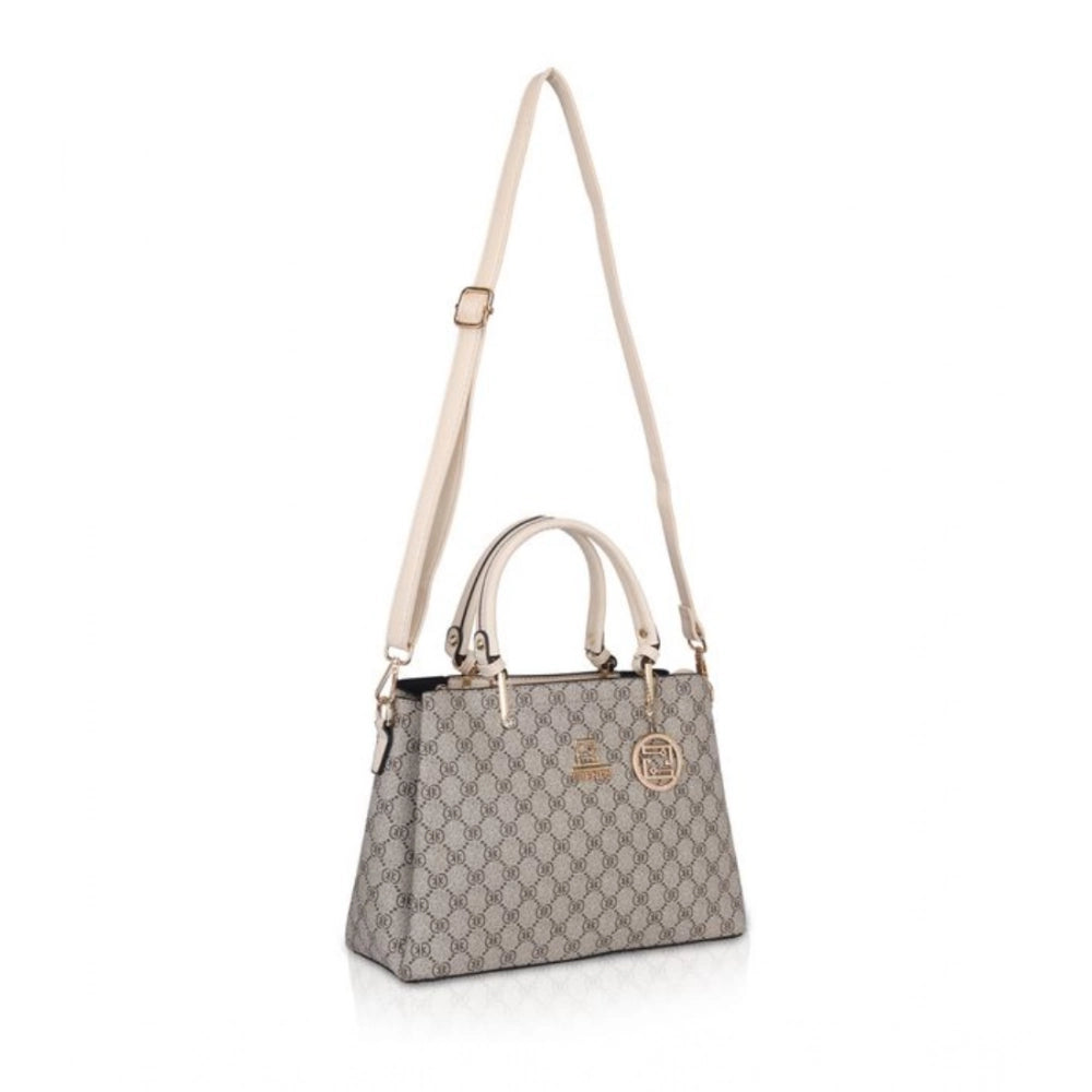 Women's Faux Leather Printed Handbag (Beige) - POPNOVA