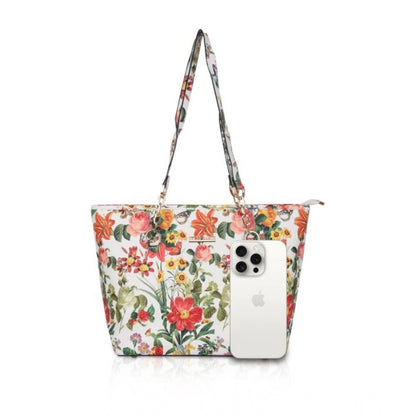 Women's Faux Leather Printed Tote Bag (White Orang) - POPNOVA