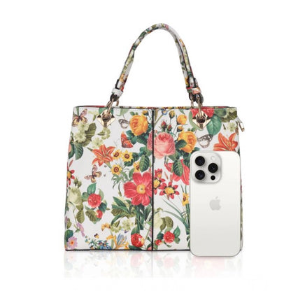 Women's Faux Leather Printed Handheld Bag (White Orang) - POPNOVA