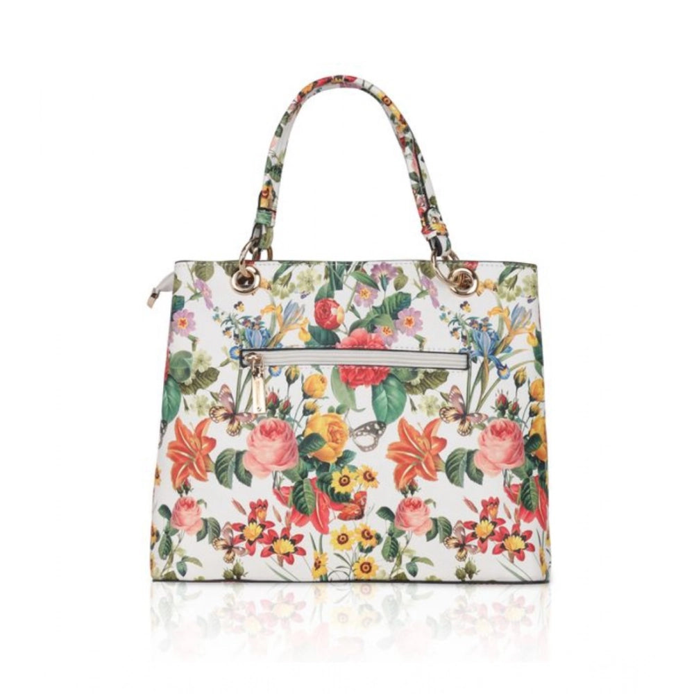 Women's Faux Leather Printed Handheld Bag (White Orang) - POPNOVA