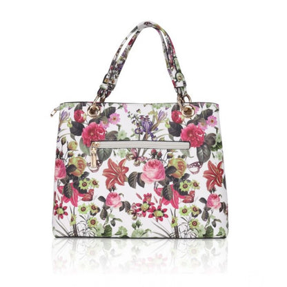 Women's Faux Leather Printed Handheld Bag (White Pink) - POPNOVA