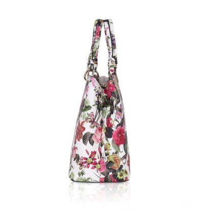 Women's Faux Leather Printed Handheld Bag (White Pink) - POPNOVA