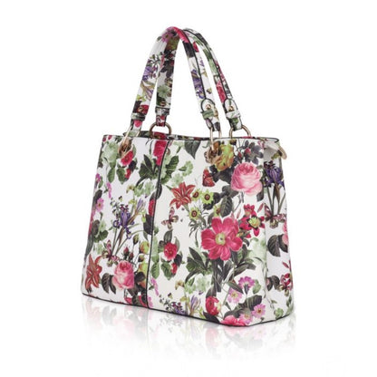 Women's Faux Leather Printed Handheld Bag (White Pink) - POPNOVA