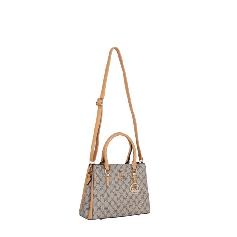 Women's Faux Leather Printed Handbag (Camel) - POPNOVA