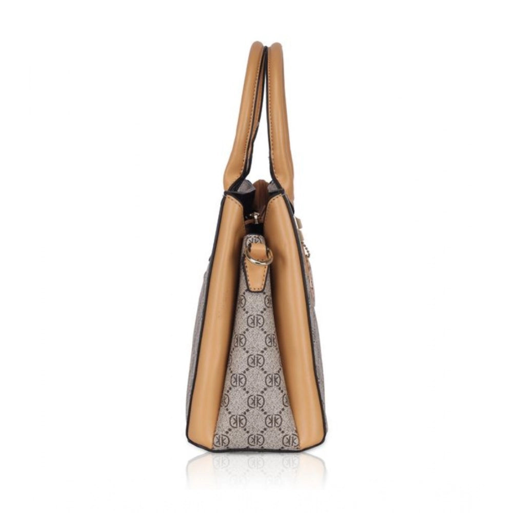 Women's Faux Leather Printed Handbag (Camel) - POPNOVA