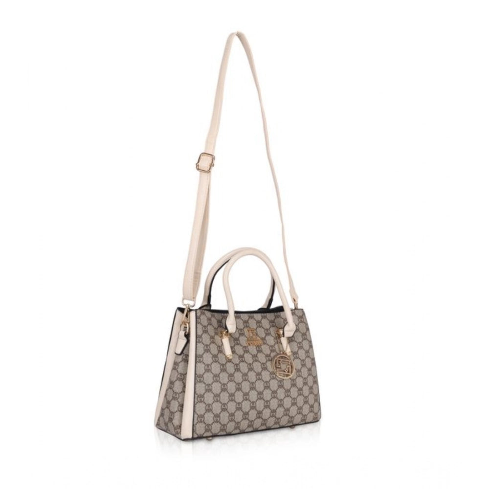 Women's Faux Leather Printed Handbag (Beige) - POPNOVA