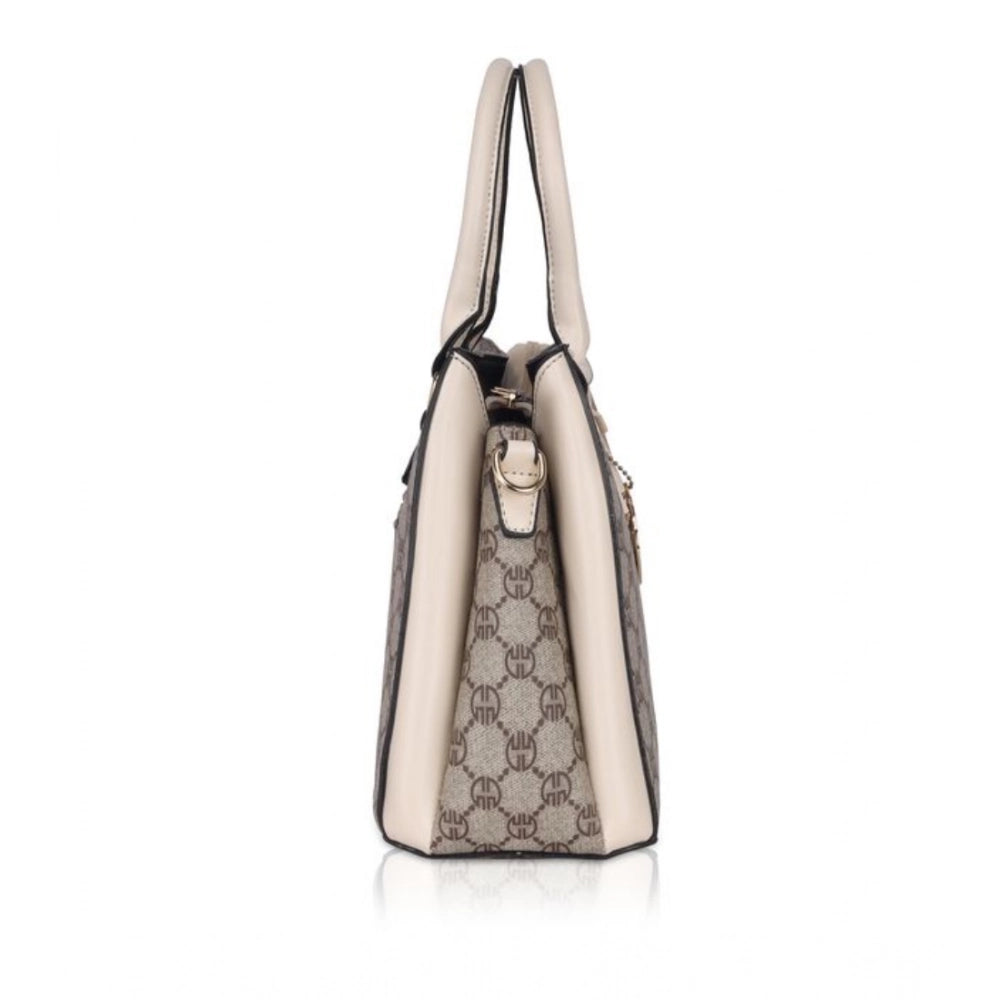 Women's Faux Leather Printed Handbag (Beige) - POPNOVA