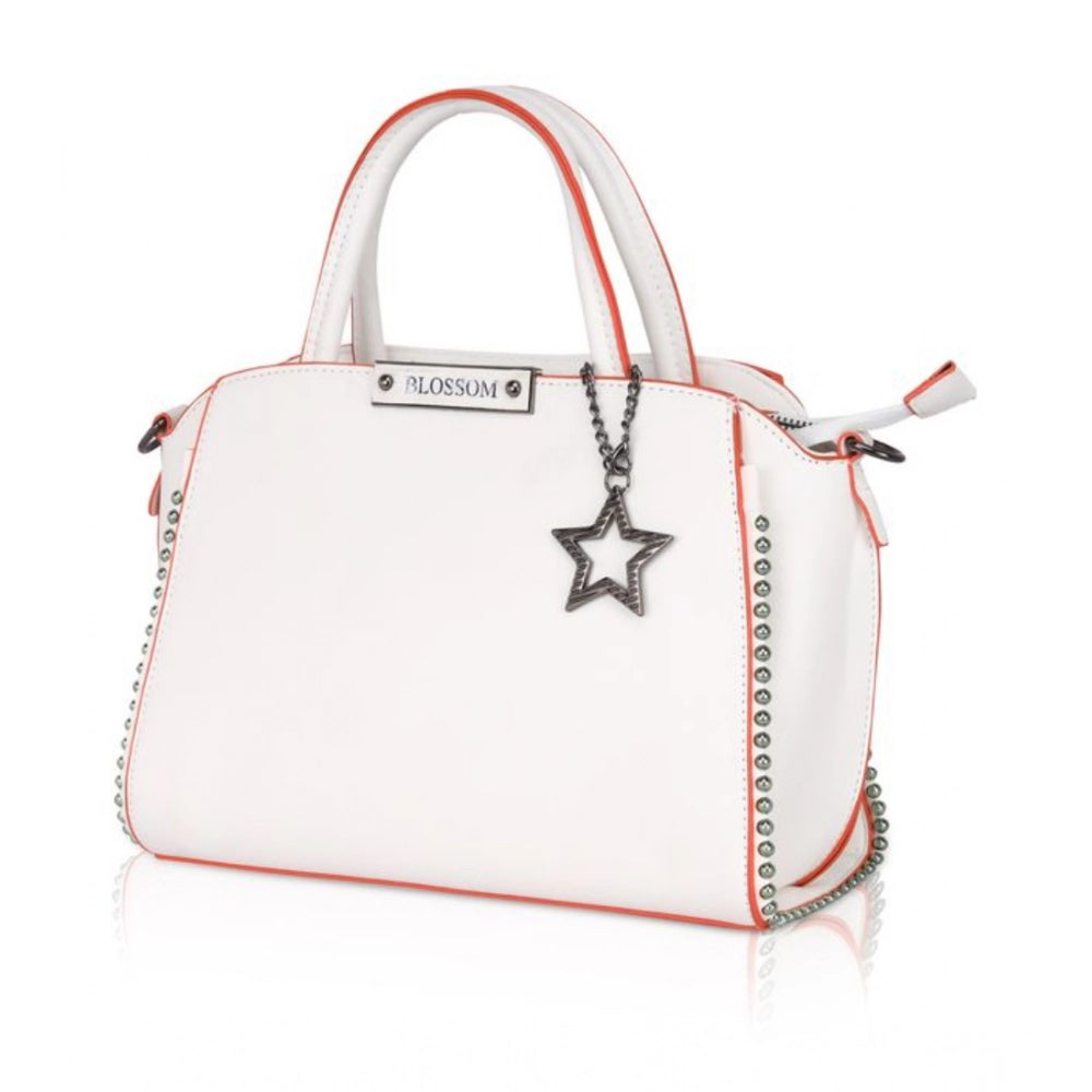 Women's Faux Leather Metal Beads Handbag (White) - POPNOVA