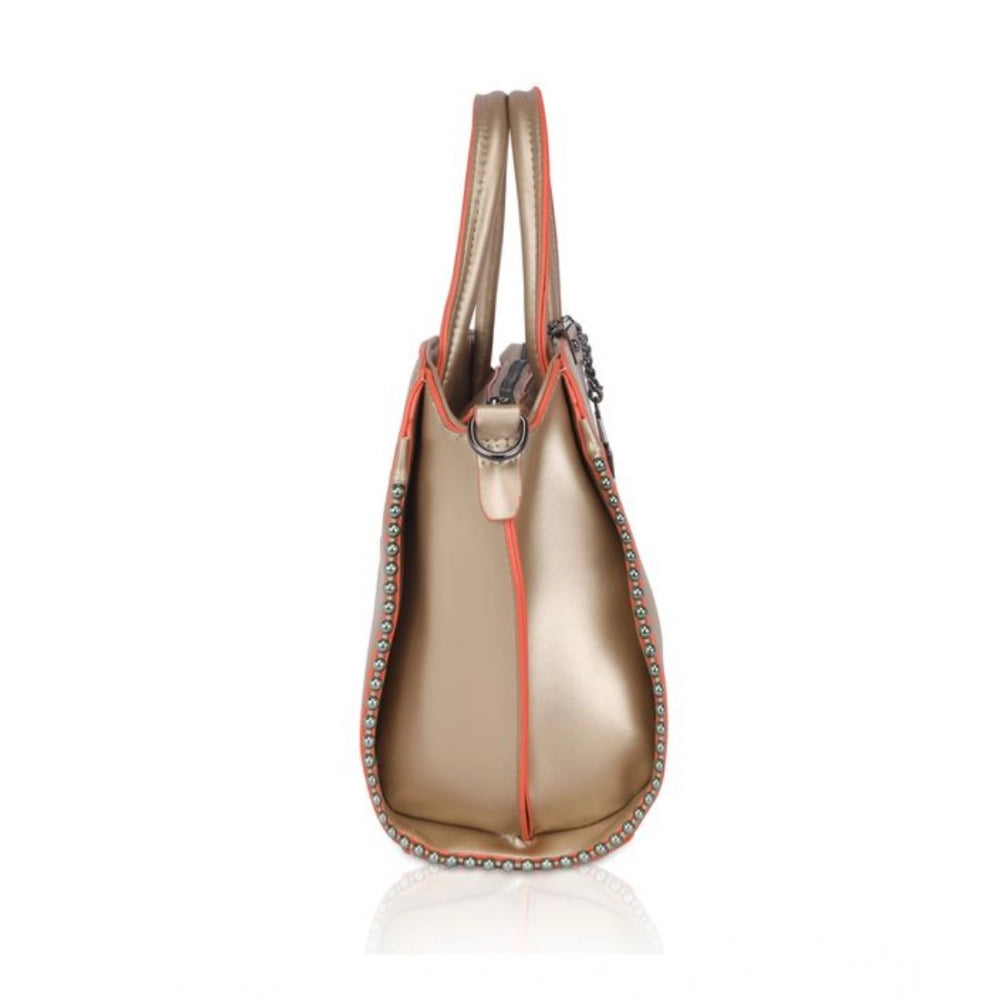 Women's Faux Leather Metal Beads Handbag (Gold) - POPNOVA