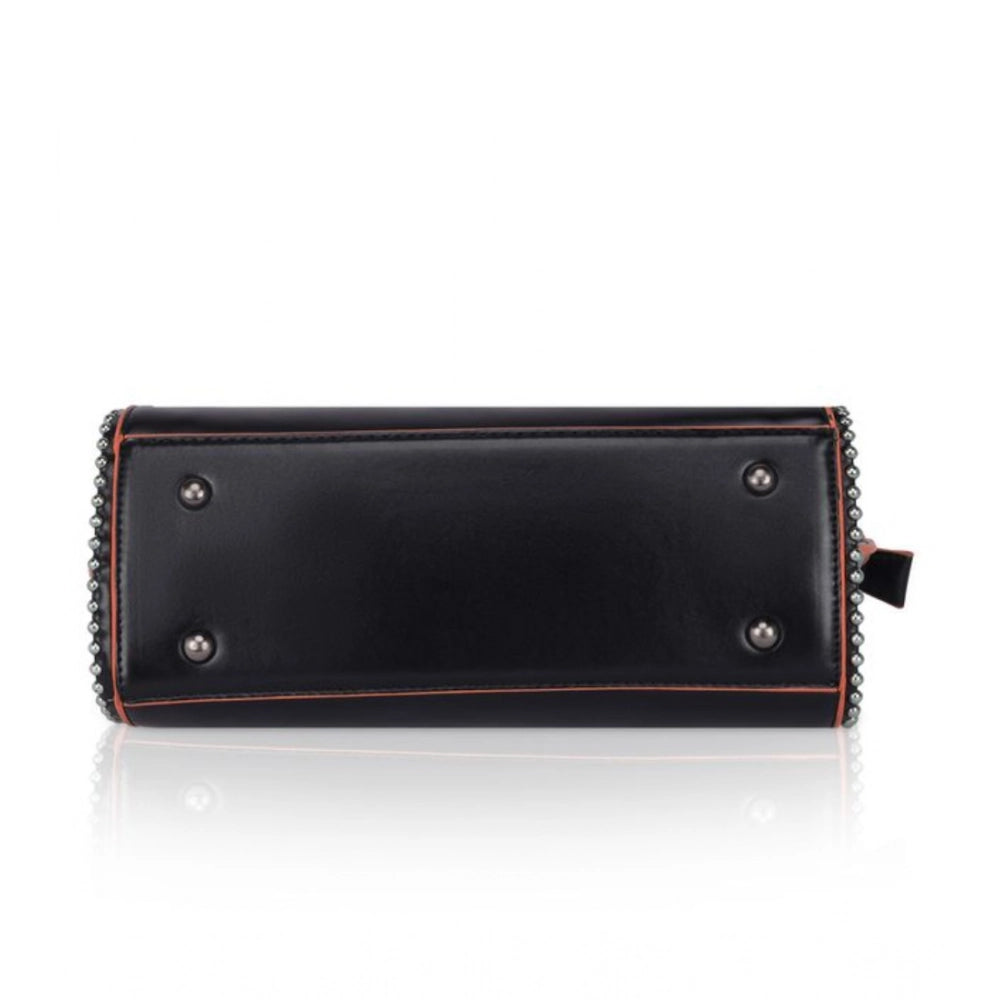 Women's Faux Leather Metal Beads Handbag (Black) - POPNOVA