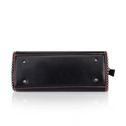 Women's Faux Leather Metal Beads Handbag (Black) - POPNOVA