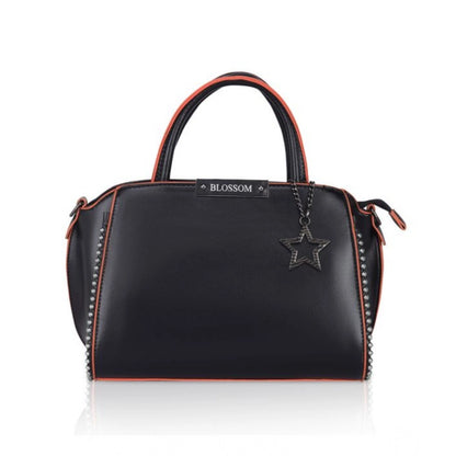 Women's Faux Leather Metal Beads Handbag (Black) - POPNOVA