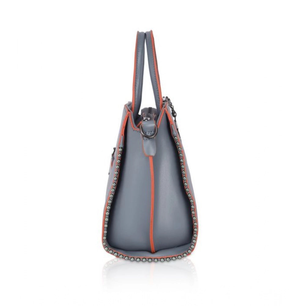 Women's Faux Leather Metal Beads Handbag (Grey) - POPNOVA