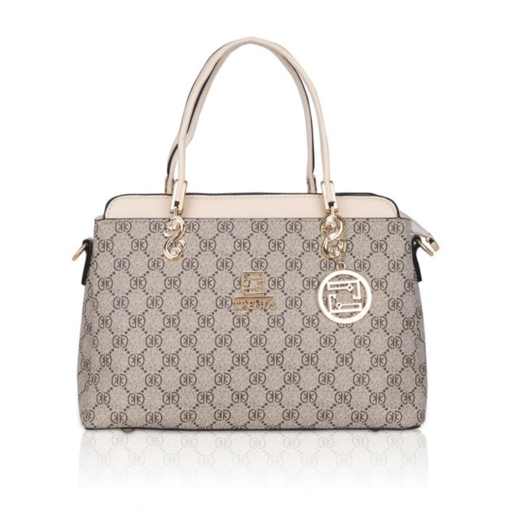 Women's Faux Leather Printed Handbag (Beige) - POPNOVA