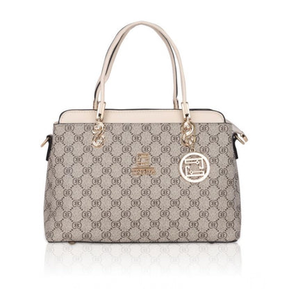 Women's Faux Leather Printed Handbag (Beige) - POPNOVA