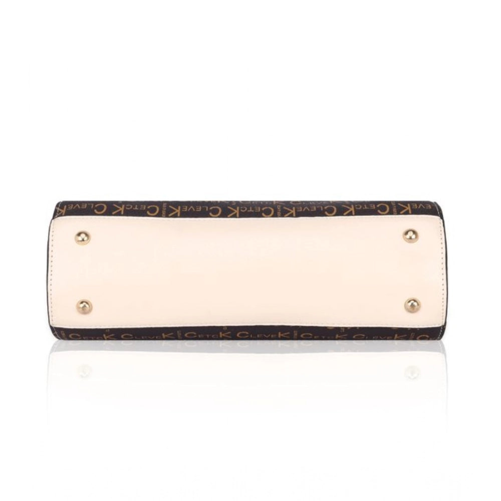 Women's Faux Leather Printed Handbag (Beige) - POPNOVA