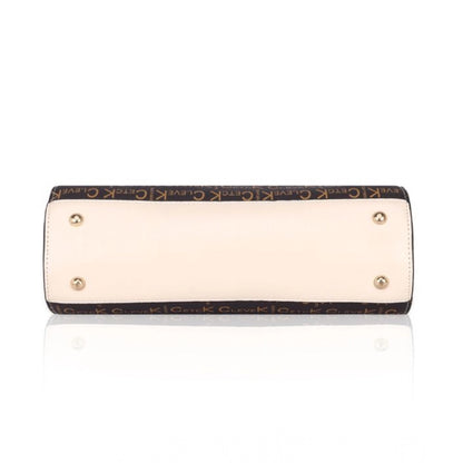 Women's Faux Leather Printed Handbag (Beige) - POPNOVA
