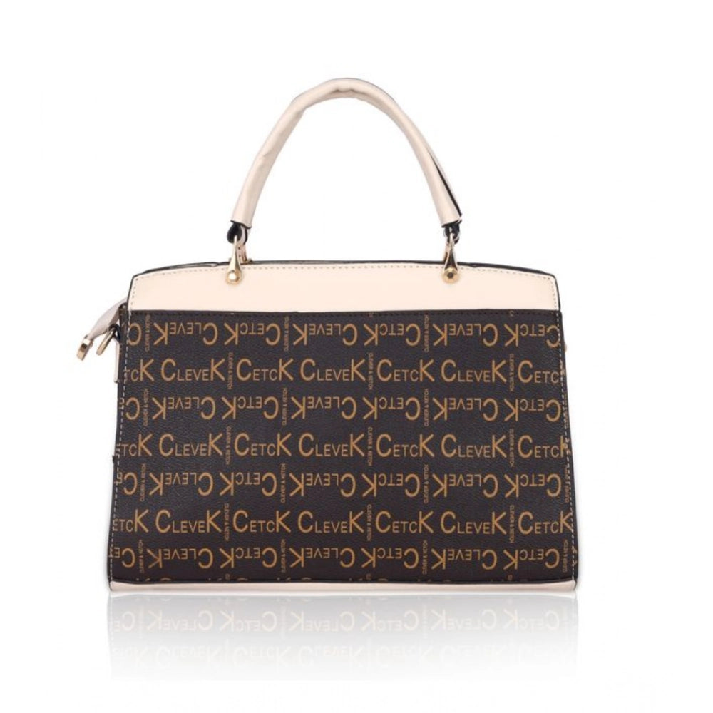 Women's Faux Leather Printed Handbag (Beige) - POPNOVA
