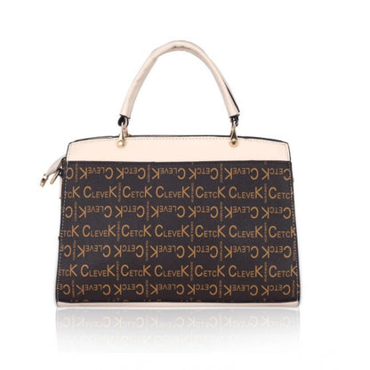 Women's Faux Leather Printed Handbag (Beige) - POPNOVA