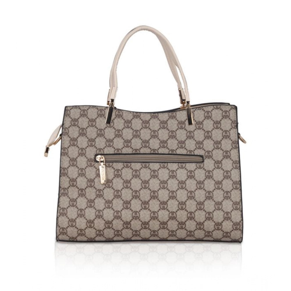 Women's Faux Leather Printed Handbag (Beige) - POPNOVA