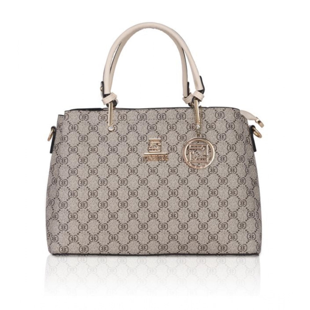 Women's Faux Leather Printed Handbag (Beige) - POPNOVA