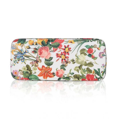 Women's Faux Leather Printed Handheld Bag (White Orang) - POPNOVA