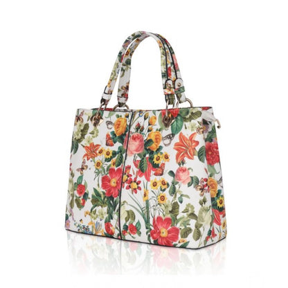 Women's Faux Leather Printed Handheld Bag (White Orang) - POPNOVA