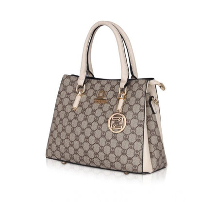 Women's Faux Leather Printed Handbag (Beige) - POPNOVA