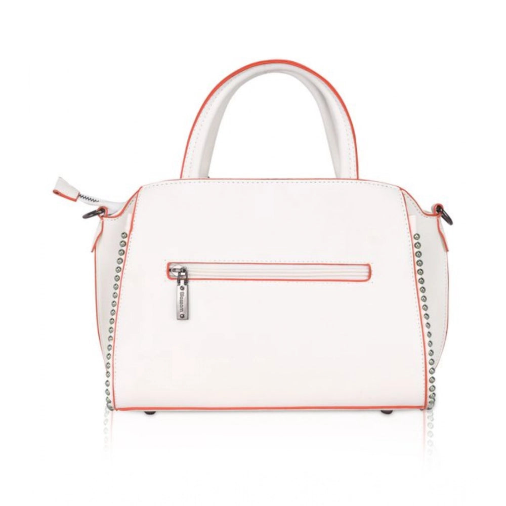 Women's Faux Leather Metal Beads Handbag (White) - POPNOVA