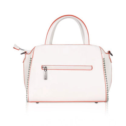 Women's Faux Leather Metal Beads Handbag (White) - POPNOVA