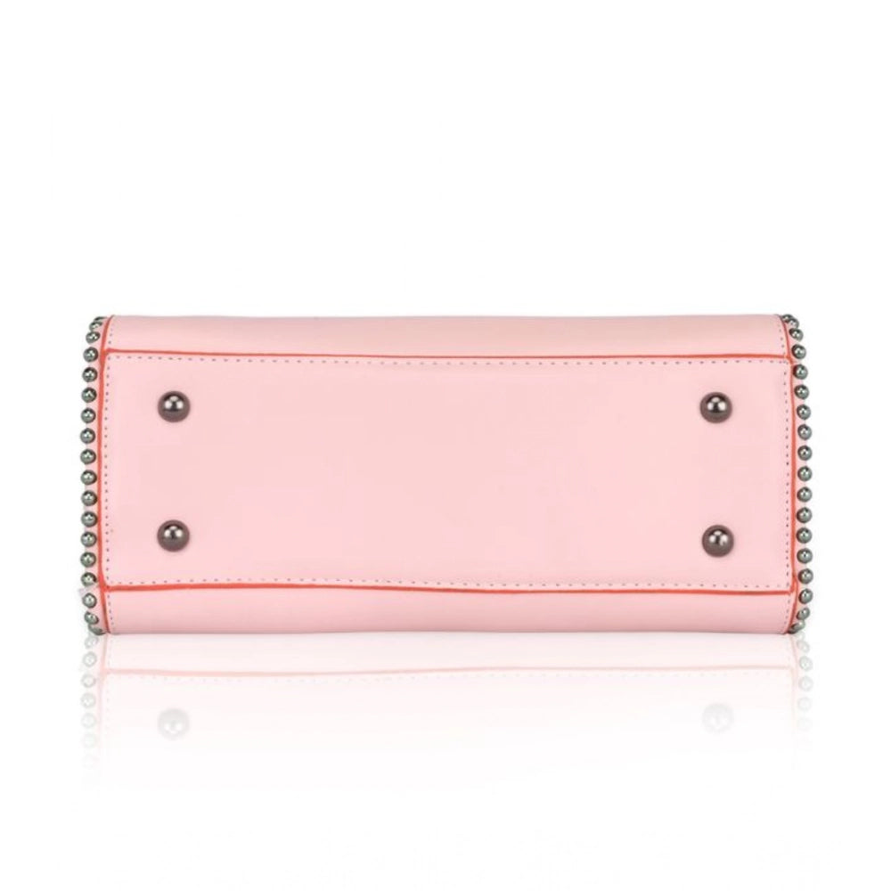 Women's Faux Leather Metal Beads Handbag (Pink) - POPNOVA