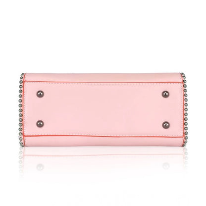 Women's Faux Leather Metal Beads Handbag (Pink) - POPNOVA
