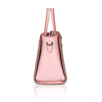 Women's Faux Leather Metal Beads Handbag (Pink) - POPNOVA