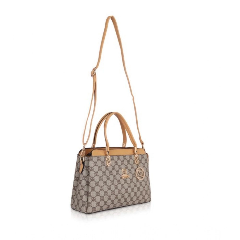 Women's Faux Leather Printed Handbag (Camel) - POPNOVA