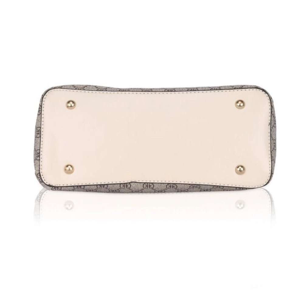Women's Faux Leather Printed Handbag (Beige) - POPNOVA